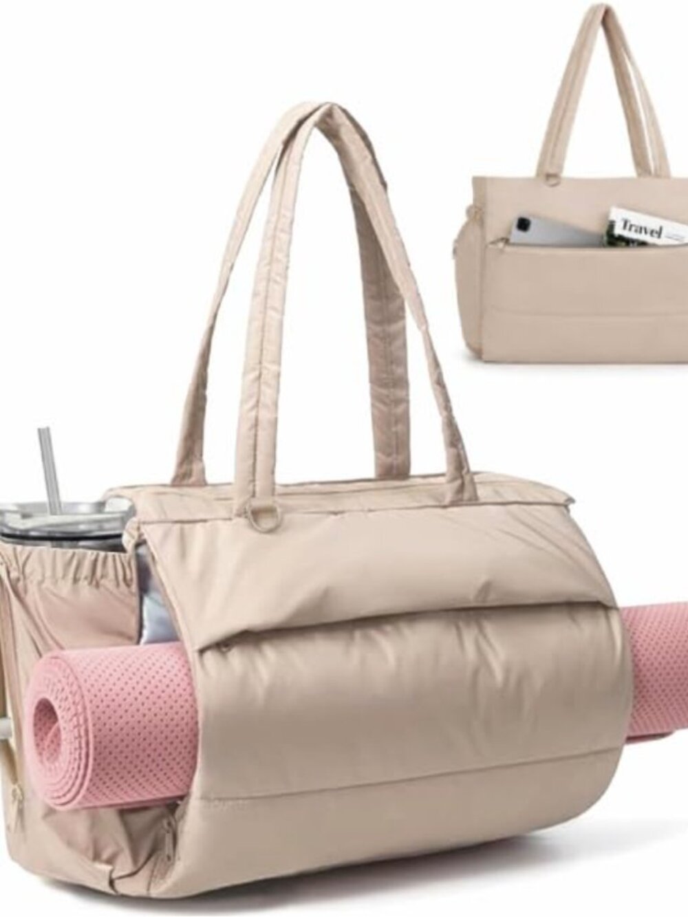 Quilted Puffer Tote Bag Nylon Shoulder Handbag Yoga Gym Work Travel